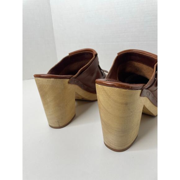 Madewell Kiltie Mules Brown Fringe Leather Clog Heels Womens Size 9.5 - Picture 6 of 11